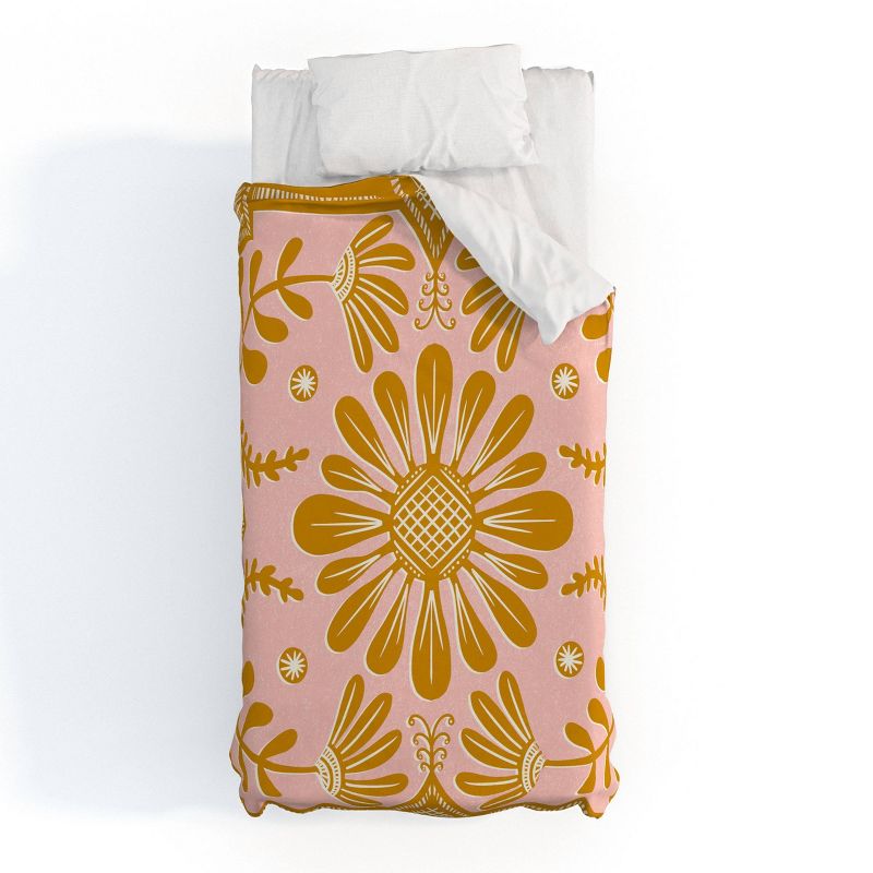 Sewzinski Boho Florals Duvet Cover Set Pink/Yellow/White - Deny Designs, 1 of 5