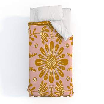 Sewzinski Boho Florals Duvet Cover Set Pink/Yellow/White - Deny Designs