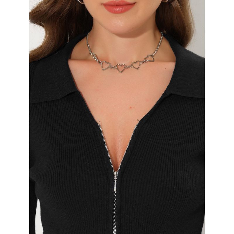 Allegra K Women's Zipper Up Bell Long Sleeve Collared Crop Knit Sweater Jacket, 5 of 6