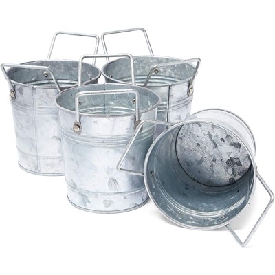 Farmlyn Creek 4 Pack Small Metal Galvanized Planters with Handles for Rustic Home Décor (5.25 x 3.3 in)