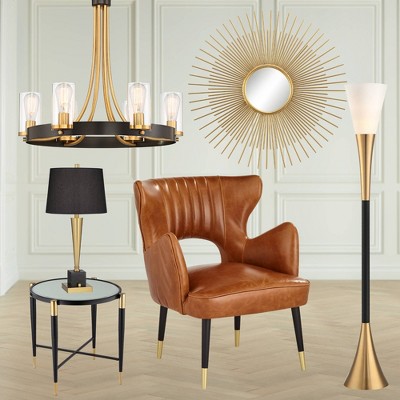 Elegant Black and Brass Torchiere Floor Lamp with Frosted Glass