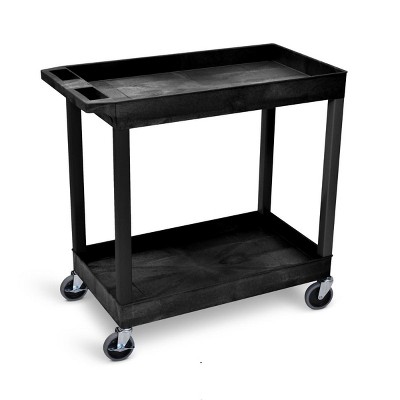 Heavy-Duty Black Utility Cart with Two Deep Shelves