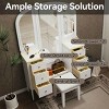 Resenkos Antique Makeup Vanity Desk with Triple Mirror, 6-Drawer Dressing Table Set Including Stool, White - 2 of 4