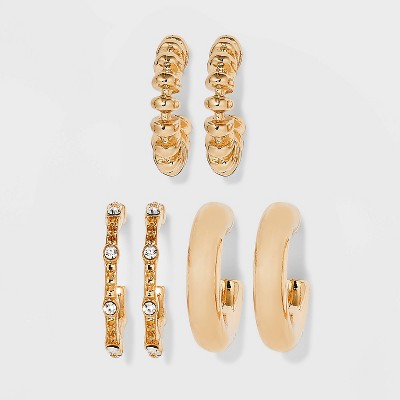 Photo 2 of Pearl Accent Statement Ring Set 3pc - A New Day™ Gold &Textured Hoop earring Trio 