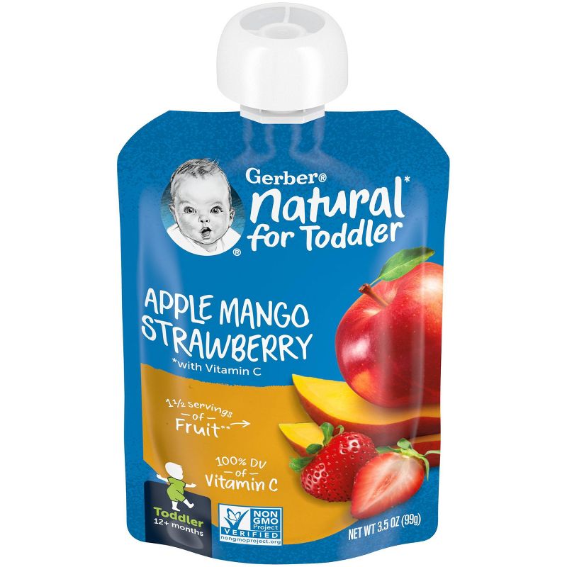 Gerber Toddler Apple Mango &#38; Strawberry Fruit Squeezable Puree - 3.5oz, 1 of 6