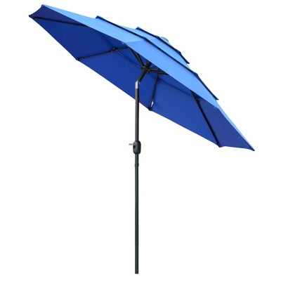 9ft Dark Blue 3-Tier Patio Umbrella with Crank and Tilt