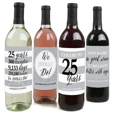 Big Dot of Happiness We Still Do - 25th Wedding Anniversary Decorations for Women and Men - Wine Bottle Label Stickers - Set of 4