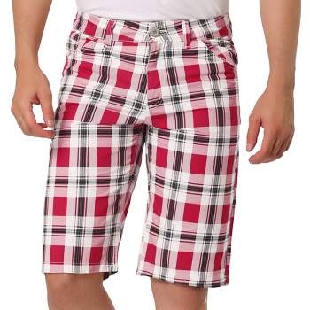 Lars Amadeus Men's Summer Plaid Shorts Slim Fit Flat Front Pattern Short Pants