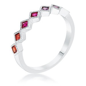 Slickblue Boho Chic Multi-Color CZ Half Eternity Band, Rose Gold, Gold, or Silver Plated, Ombre Princess Cut Design, Size 5-10 - 1 of 1