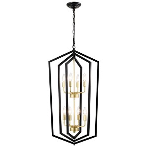 DOMETOUR 8-Light Lantern Farmhouse Ceiling Chandelier, Black Metal Pendant Light for Kitchen, Dining, Living Room, Foyer (E12 Bulbs Not Included) - 1 of 4