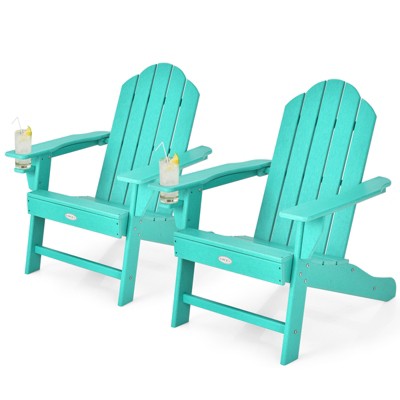 Tangkula 2PCS Adirondack Chair Outdoor with Cup Holde Weather Resistant Lounger Chair for Backyard Garden Patio and Deck Black/Grey/Turquoise/White