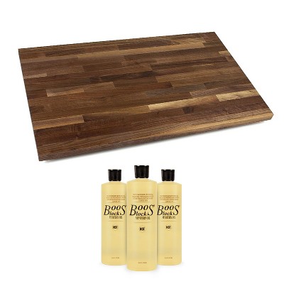 John Boos Walnut Wood Edge Grain Kitchen Countertop 24 x 25 x 1.5 Inches Cutting Board and 3 Piece Maintenance Oil Set