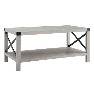 Okak Rustic Farmhouse Metal-X Coffee Table with Lower Shelf, Industrial Style, Easy Assembly, Perfect for Living Room