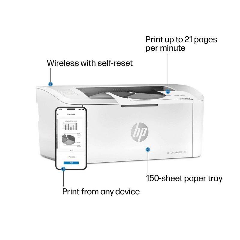 HP LaserJet M110w Black and White Wireless Printer - 7MD66F_BGJ, 2 of 21