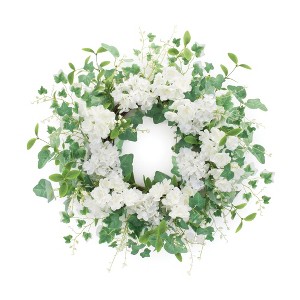 Hydrangea and Ivy Leaf Wreath – 21.5"D Faux Floral Door Accent by Melrose - 1 of 3
