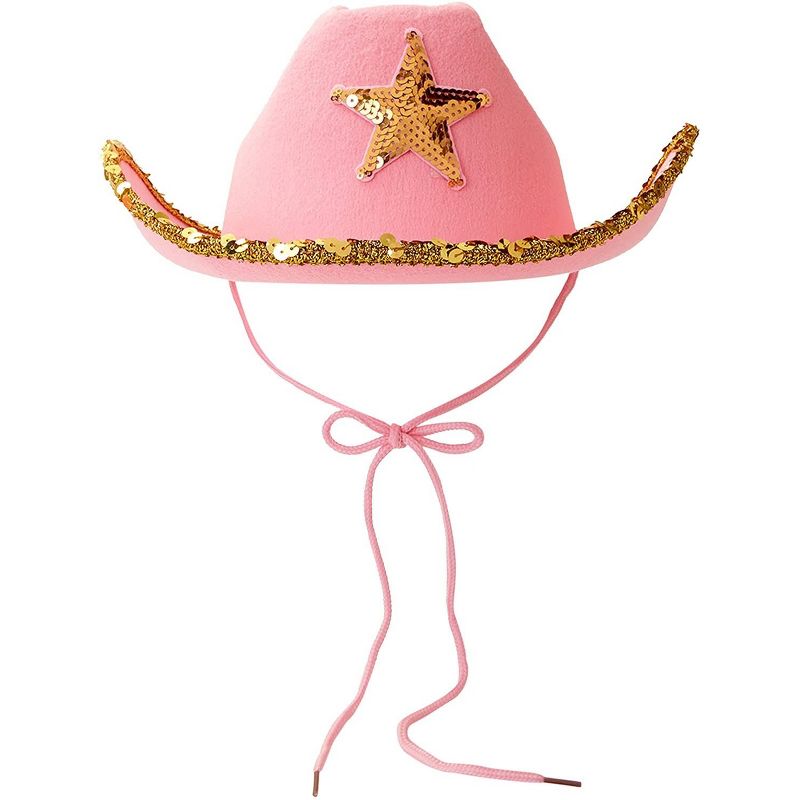 Blue Panda 4 Pack Western Cowboy and Cowgirl Hats for Kids, Pink Sparkly, 14 x 11 x 5 inch, 3 of 8
