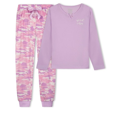 Sleep On It Girls Good Vibes Soft Fleece 2-piece Pajama Sleep Set : Target