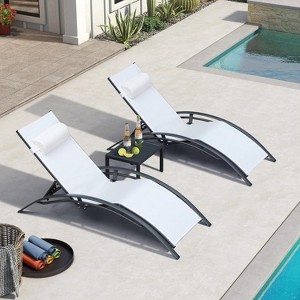 PURPLE LEAF Patio Chaise Lounge Set of 3 Outdoor Lounge Chair Beach Pool Sunbathing Lawn Lounger Recliner Chiar, Side Table Included - 1 of 4