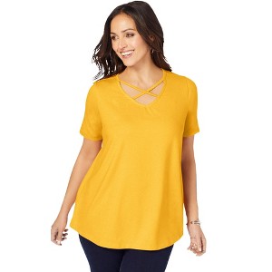 Jessica London Women's Plus Size Stretch Cotton Crisscross Strap Tee - 1 of 4