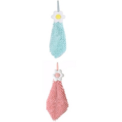 REGALWOVEN Chenille Soft Absorbent Flower Hanging Hand Towels for Bathroom 2 Pcs
