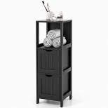 Tangkula Bathroom Floor Cabinet Side Wooden Storage Organizer w/ Removable Drawers