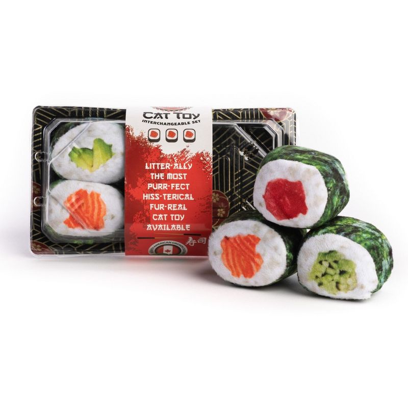 Fabcat Sushi Tray with 6 Sushi Rolls Interactive Cat Toys, 1 of 2