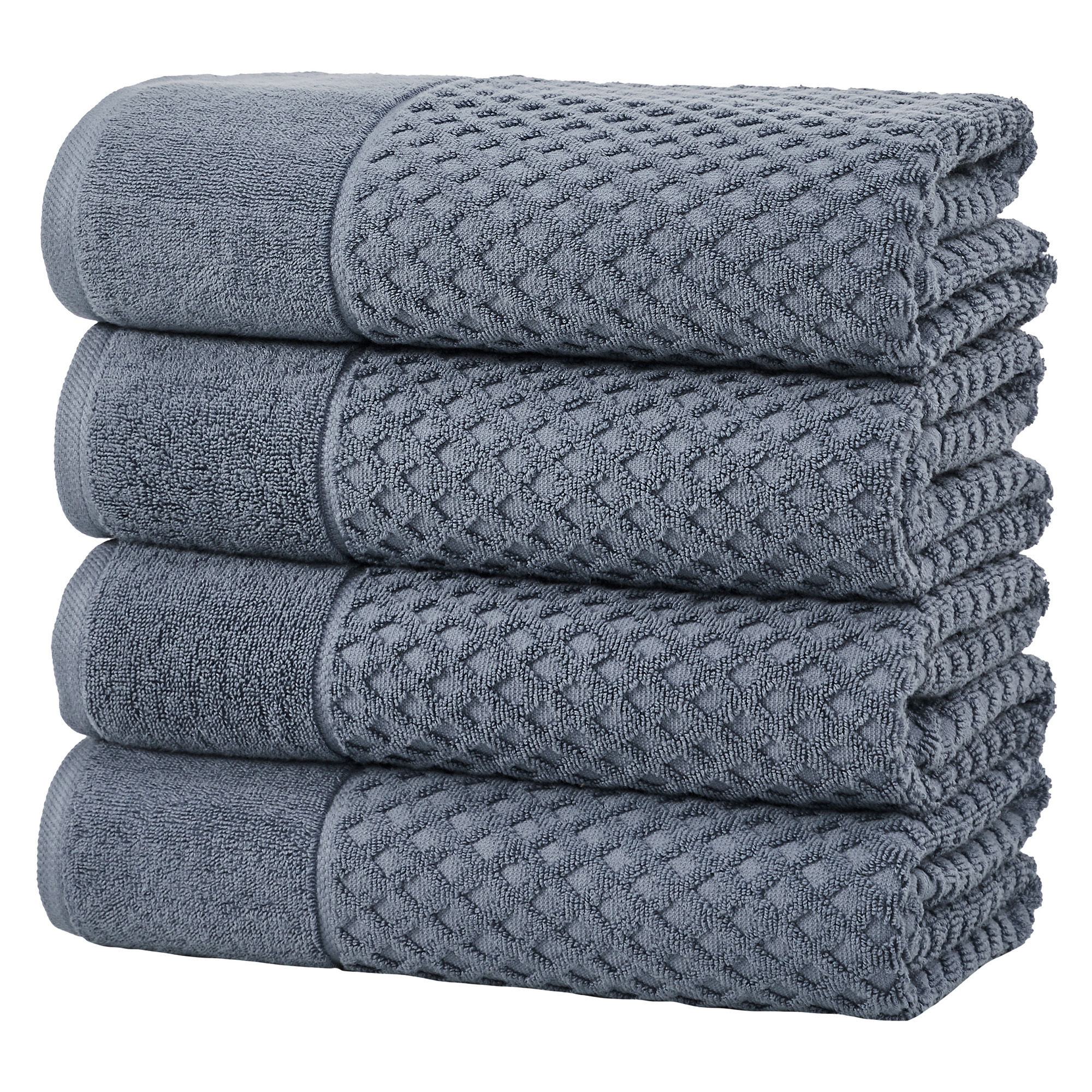 Cotton Quick-Dry Waffle Textured Towels - Great Bay Home (4 Pack Bath Towels, Blue)