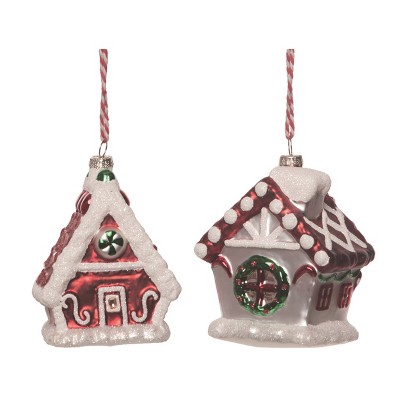 Transpac Glass Peppermint House Ornament Set of 2 Christmas Home Decorations