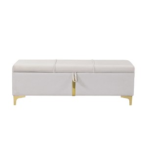 Gulches White Velvet Storage Ottoman Bench - Gold Strip Decor, 250LBS Capacity Metal Legs, 15-Min Assembly for Bedroom/Living Room/Nursery - 1 of 4
