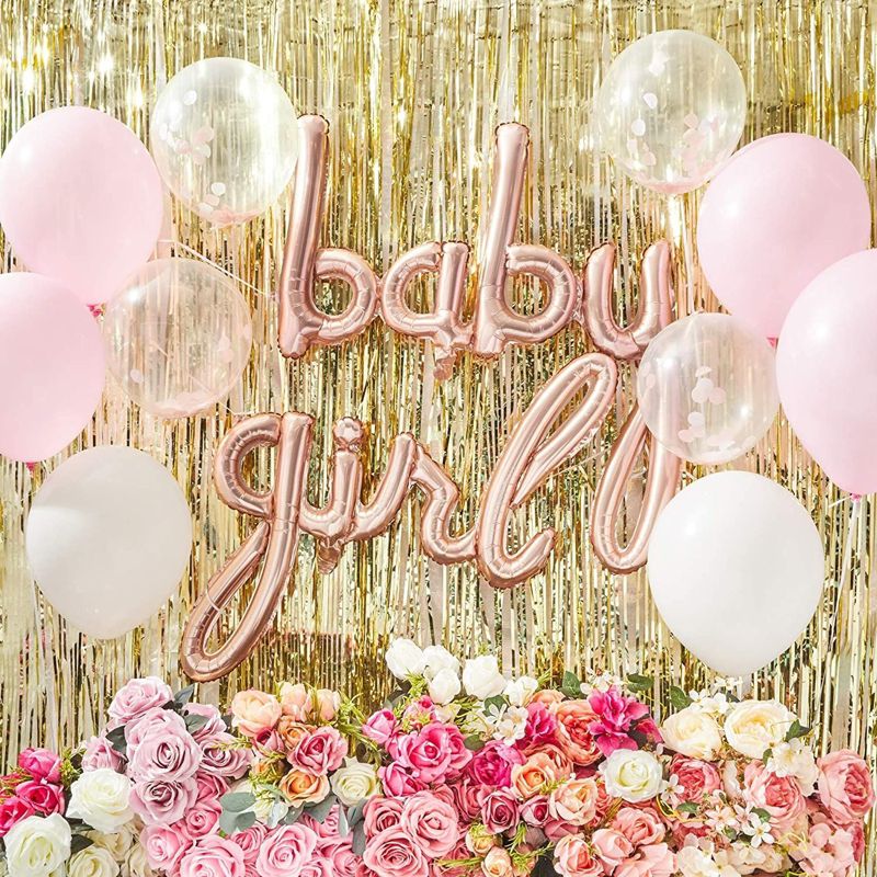 Sparkle and Bash 52-Pack "Baby Girl" Balloons Baby Shower Party Decorations, Rose Gold, Pink, White, 2 of 8