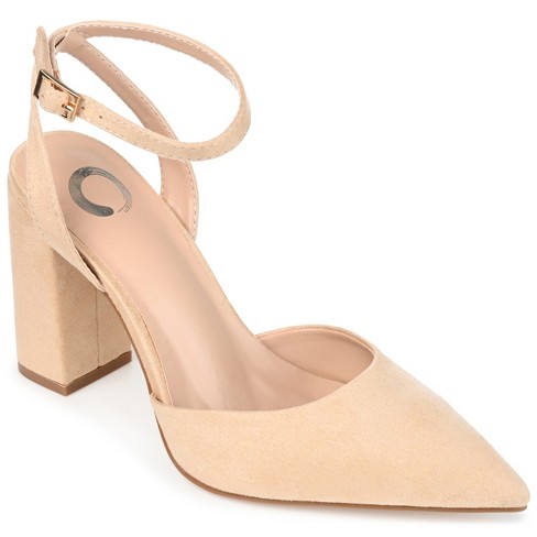 Journee Collection Womens Tyyra Buckle High Block Heel Pointed Toe Pumps Nude 7