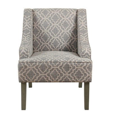Geometric Ash Gray Upholstered Accent Armchair with Wood Legs