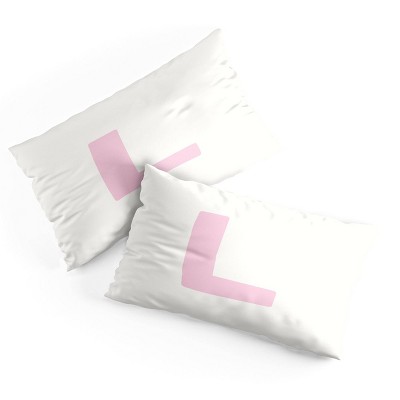Deny Designs King April Lane Art Block Pink Monogram L Microfiber Printed Pillow Sham