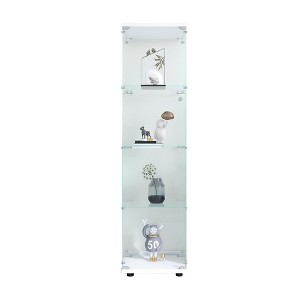 MAYEERTY Glass Display Cabinet 4 Shelves with Door Floor Standing Curio 64.7x16.7x14.3 Inches Living Room Bedroom Office White - 1 of 4