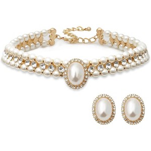 Costume Layered Twisted Gold Pearl Necklace Choker Pearl Necklace and Earring Set, Good Gift for Women Faux Pearl Necklace Set Necklace and Earring - 1 of 4