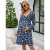 Maternity Women Long Sleeve Smocked V Neck Dress Fall Casual Boho Mini Dress for Baby Shower Photoshoot - 4 of 4