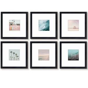 Americanflat 8x8 Picture Frame with Shatter-Resistant Glass - Set of 6 - Use as 4x4 Frame with Mat or Display 8x8 Photo Without Mat - Black - 1 of 1