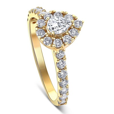 Pompeii3 1Ct Pear Shape Diamond Halo Engagement Ring in White, Yellow, or Rose Gold