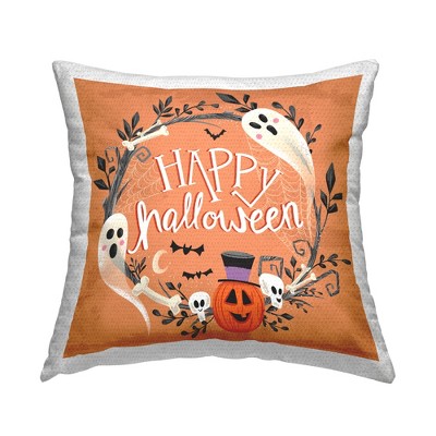 Stupell Industries Whimsical Orange Happy Halloween Ghosts Wreath