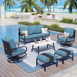 Captiva Designs 6pc Metal Patio Furniture Conversation Set with Swivel Chairs and Ottomans for Garden Porch Backyard - 1 of 4