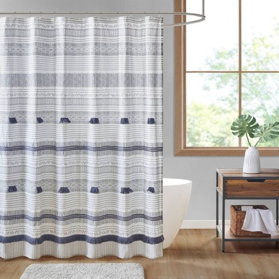 72"x72" Striped Cody Cotton Shower Curtain with Tassel - Ink+Ivy