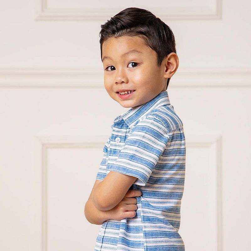 Hope & Henry Boys' Linen Short Sleeve Button Down Shirt, Kids, 3 of 9