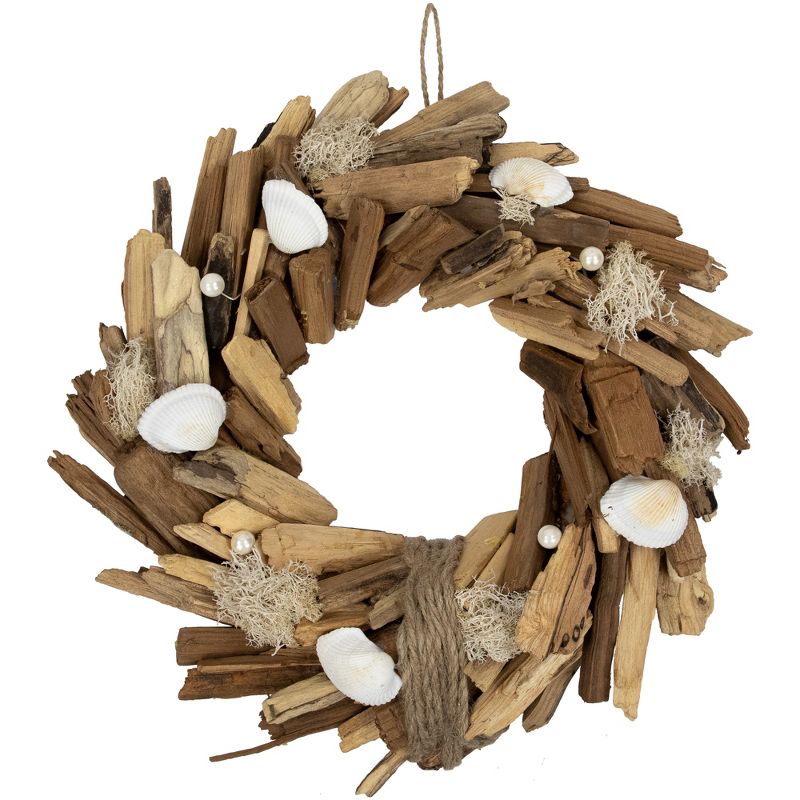 Northlight Natural Driftwood and Seashell Artificial Wreath - 14", 1 of 8