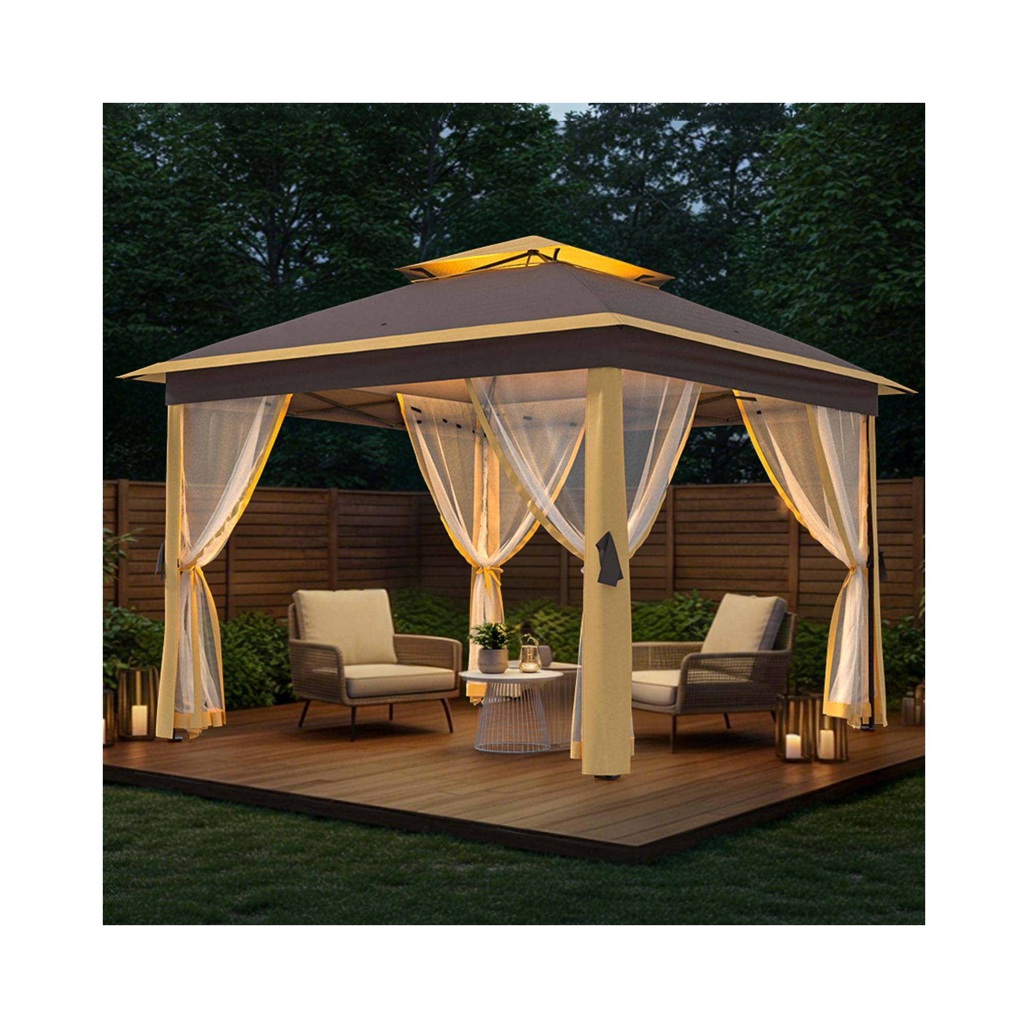 11x11 FT Outdoor Gazebo, Metal Frame with Double Roof, Patio Shelter with Mosquito Netting for Backyard, Garden, Lawn
