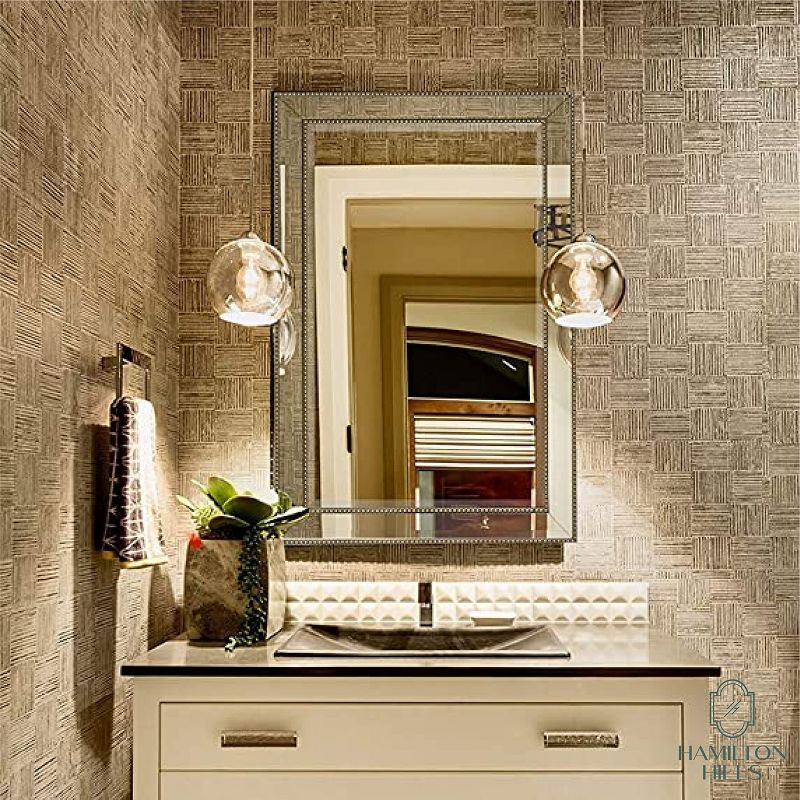 Hamilton Hills 24 " x 36" Silver Framed Glass Rectangular Mirror With Large Angled Beveled Frame and Beaded Accents, 4 of 6