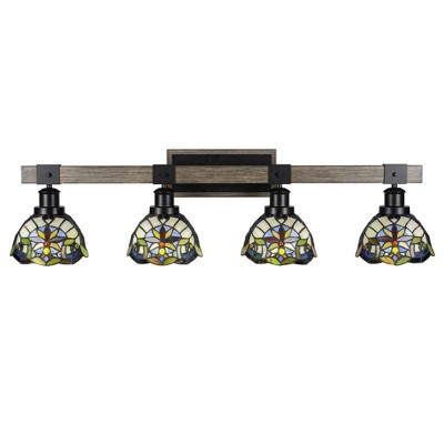 Toltec Lighting Tacoma 4 - Light Vanity in  Black/Painted Wood with 7" Earth Star Art Glass Shade