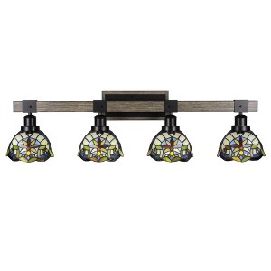 Toltec Lighting Tacoma 4 - Light Vanity in  Black/Painted Wood with 7" Earth Star Art Glass Shade - 1 of 1
