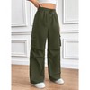 Womens Baggy Cargo Pants Wide Leg Cargo Pants Midwaist Drawtring Pants Loose Fit Straight Pants with Side Pockets Knee Pleated Pants - 4 of 4