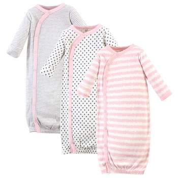 Touched by Nature Baby Girl Organic Cotton Side-Closure Snap Long-Sleeve Gowns 3pk, Pink Gray Scribble