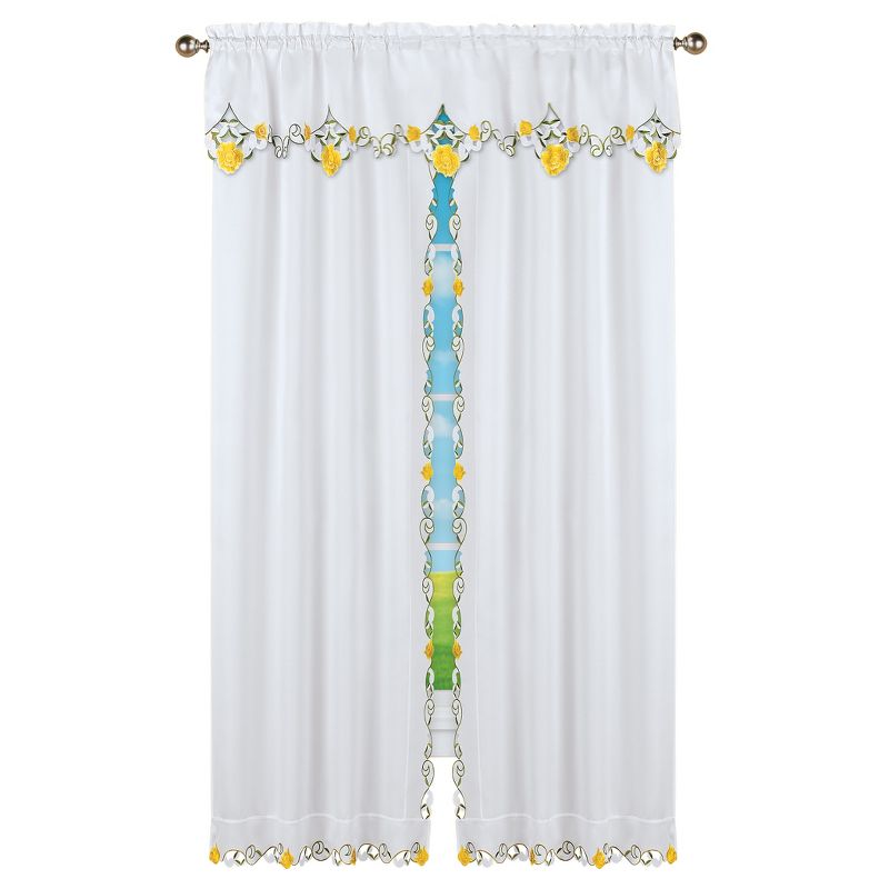 Collections Etc Floral Embroidered Rod Pocket Top Window Drapes, 1 of 4